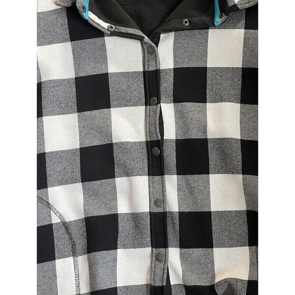Orvis Womens Sz L Snap Front shirt Jacket Buffalo Plaid Fleece Lined Black White - Picture 5 of 6